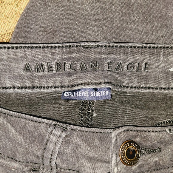 American Eagle Juniors 0 High Rise Skinny Ankle Distressed Acid Black Wash Jeans - Picture 5 of 12